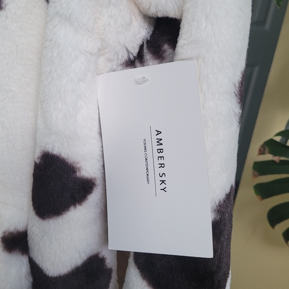 AMBER SKY Cow-Print Faux Fur Women Coat-Brown/Cream Size XL - Picture 4 of 11